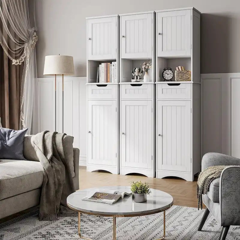 Armoire de rangement en bois massif 5 étagères 170 cm de haut pour salle de bain