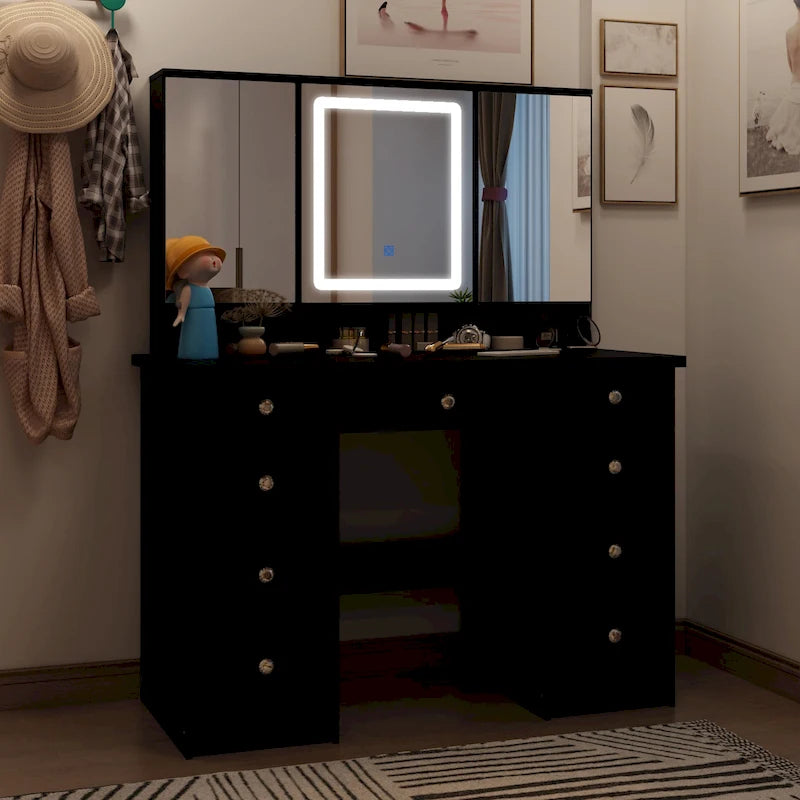 Table de maquillage avec miroir éclairé 3 couleurs