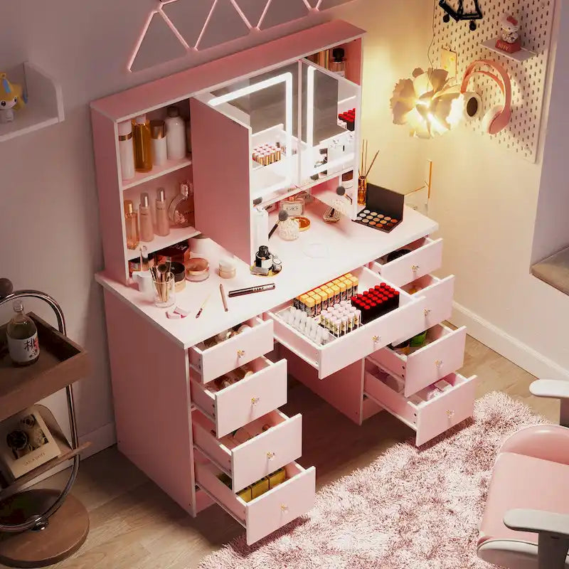 Table de maquillage avec miroir éclairé 3 couleurs