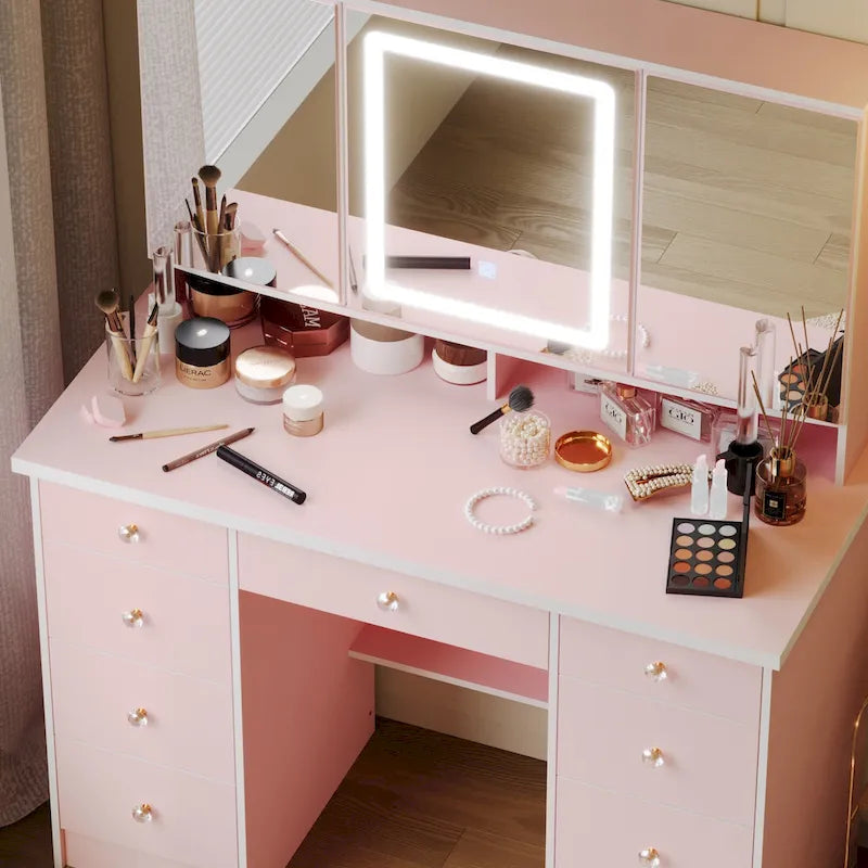 Table de maquillage avec miroir éclairé 3 couleurs