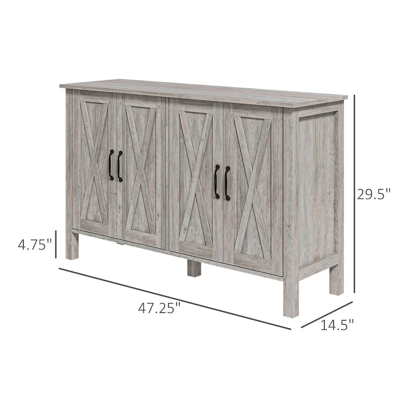 Meuble buffet de ferme de 119 cm avec 4 portes coulissantes et étagères réglables