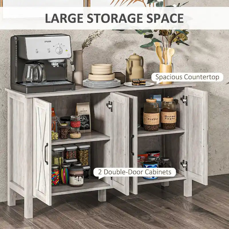 Meuble buffet de ferme de 119 cm avec 4 portes coulissantes et étagères réglables