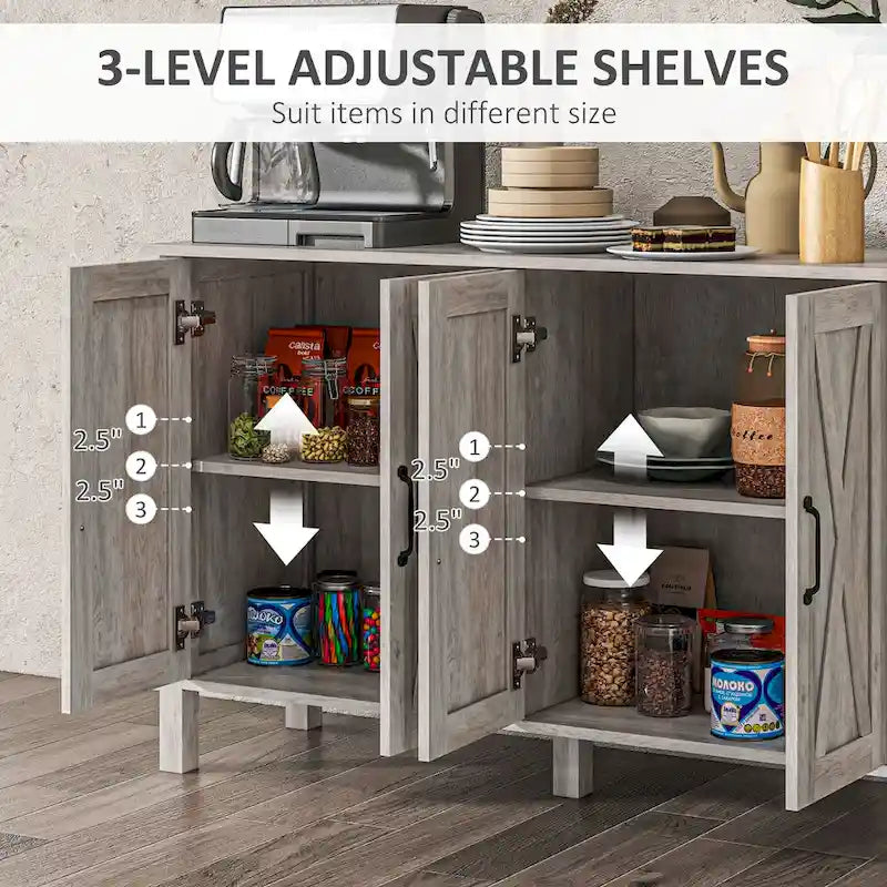 Meuble buffet de ferme de 119 cm avec 4 portes coulissantes et étagères réglables