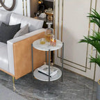 Table d'appoint ronde à 2 plateaux en marbre avec structure en métal noir