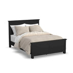 Lit Queen en bois noir avec table de chevet et commode