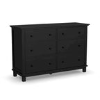 Lit Queen en bois noir avec table de chevet et commode