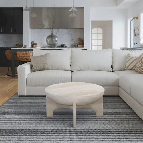 Tomas 32 Inch Coffee Table, Mango Wood Drum Top, Classic Washed White