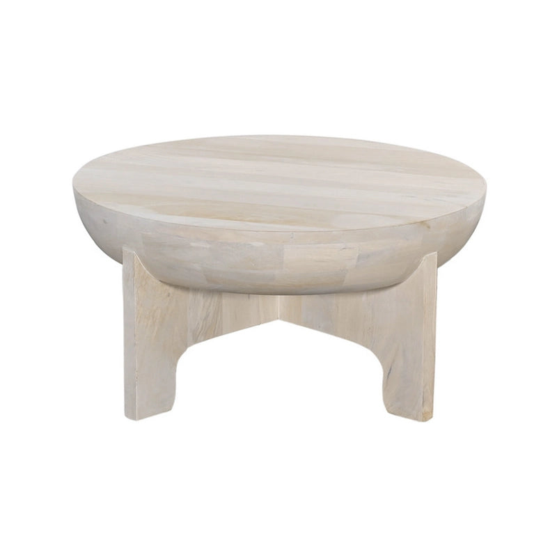 Table basse avec dessus de tambour en bois de manguier de 32 pouces, blanc lavé classique
