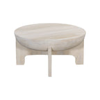 Table basse avec dessus de tambour en bois de manguier de 32 pouces, blanc lavé classique