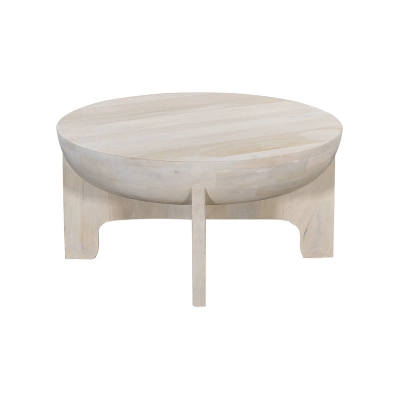 Table basse avec dessus de tambour en bois de manguier de 32 pouces, blanc lavé classique