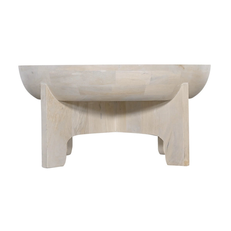 Table basse avec dessus de tambour en bois de manguier de 32 pouces, blanc lavé classique