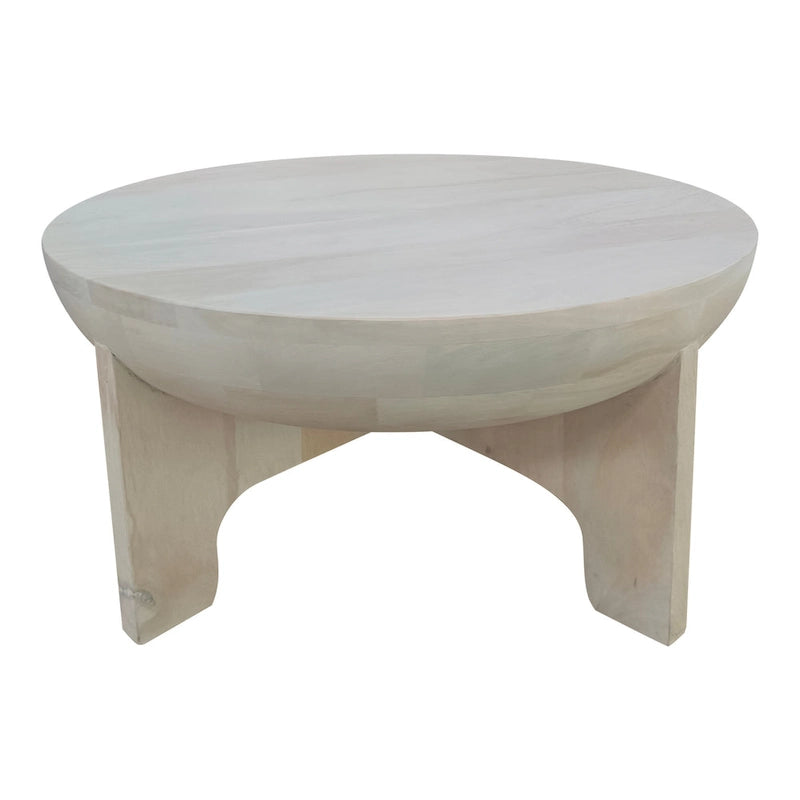 Table basse avec dessus de tambour en bois de manguier de 32 pouces, blanc lavé classique