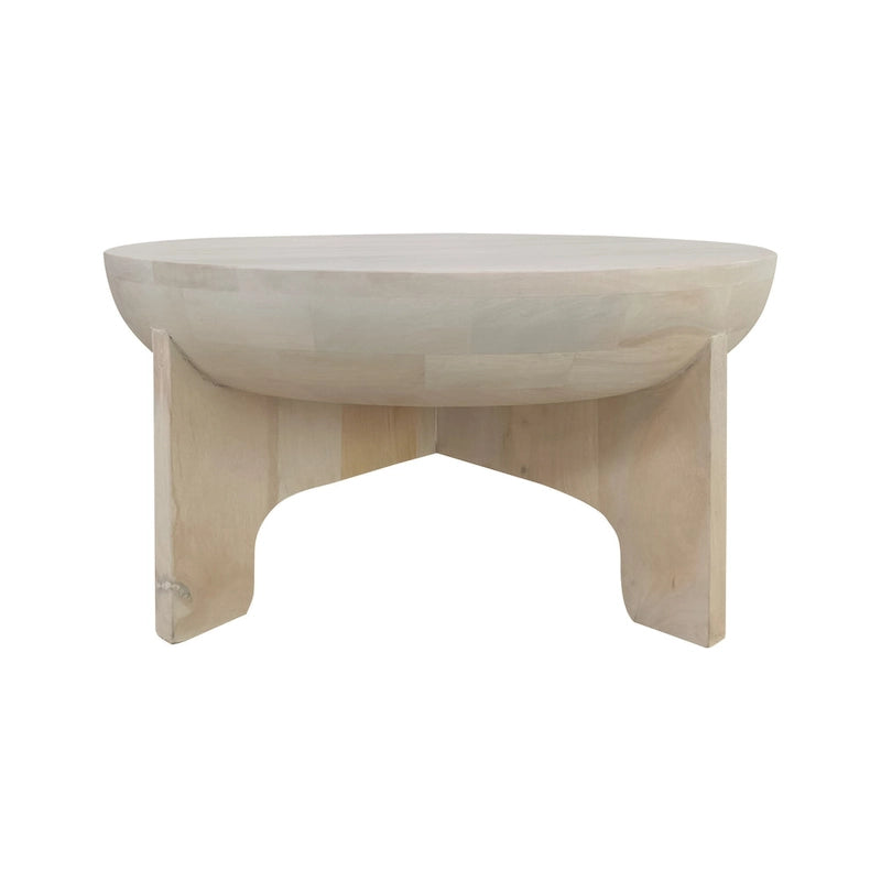 Table basse avec dessus de tambour en bois de manguier de 32 pouces, blanc lavé classique