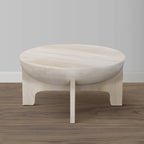 Table basse avec dessus de tambour en bois de manguier de 32 pouces, blanc lavé classique