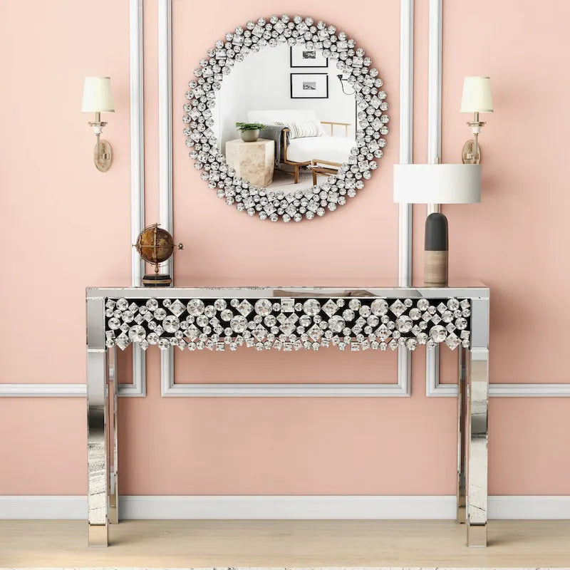 Console Glamour avec Cadre en Cristal