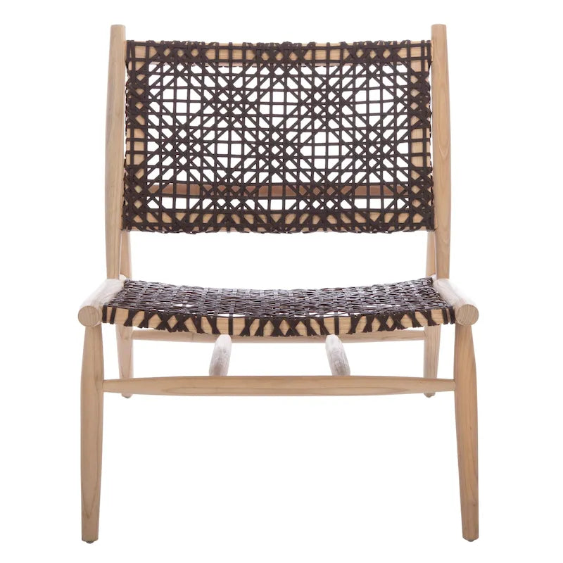 Fauteuil d'appoint carré en cuir tressé ajouré