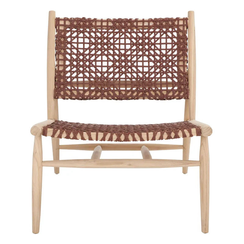 Fauteuil d'appoint carré en cuir tressé ajouré
