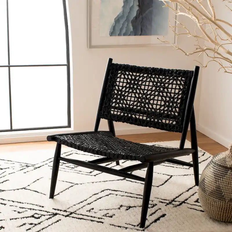 Fauteuil d'appoint carré en cuir tressé ajouré