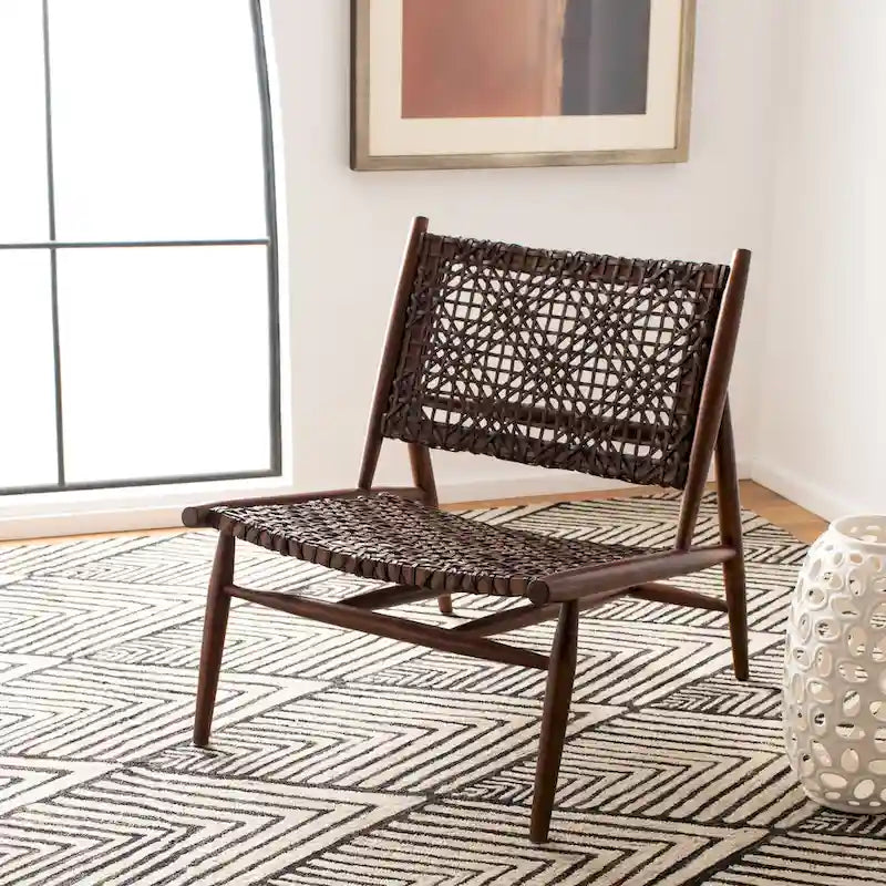 Fauteuil d'appoint carré en cuir tressé ajouré