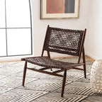 Fauteuil d'appoint carré en cuir tressé ajouré