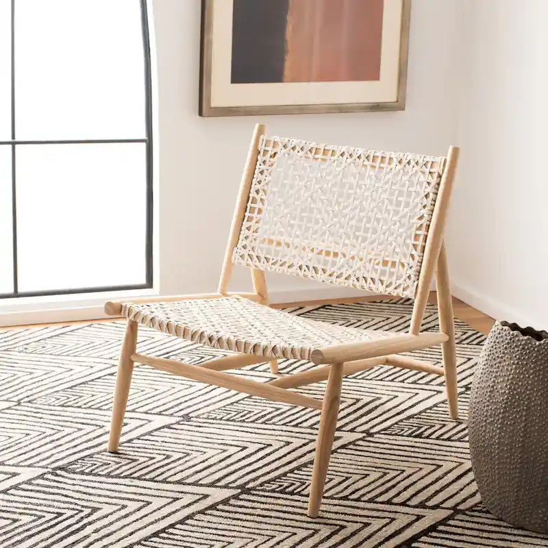 Fauteuil d'appoint carré en cuir tressé ajouré