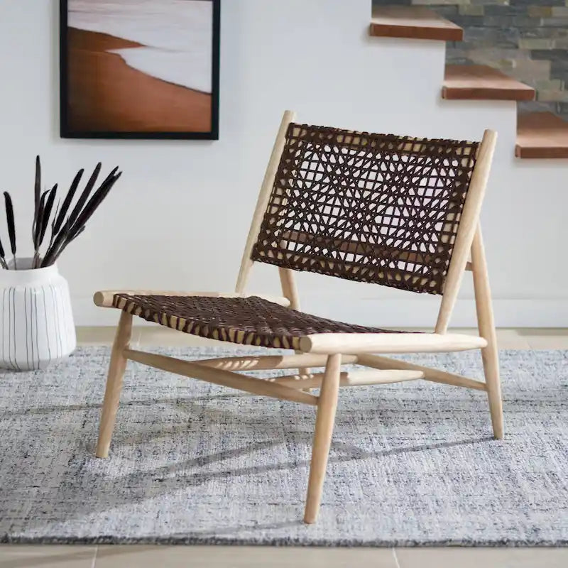 Fauteuil d'appoint carré en cuir tressé ajouré