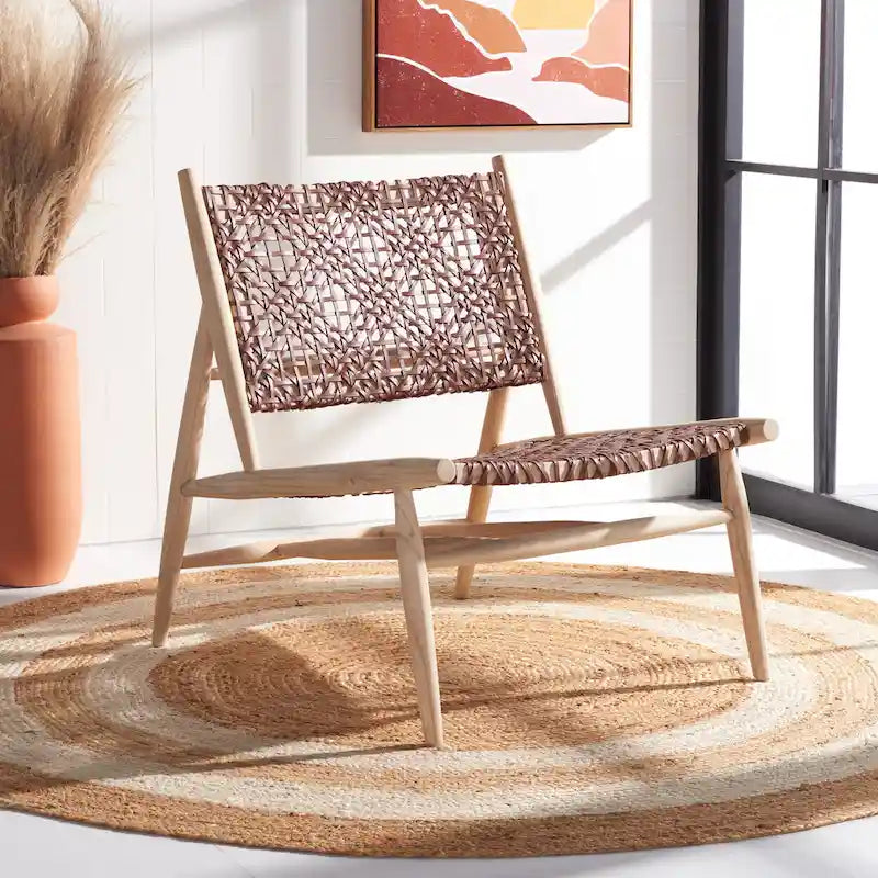 Fauteuil d'appoint carré en cuir tressé ajouré