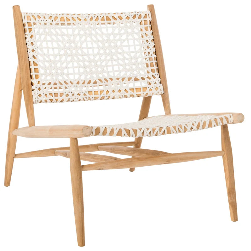 Fauteuil d'appoint carré en cuir tressé ajouré