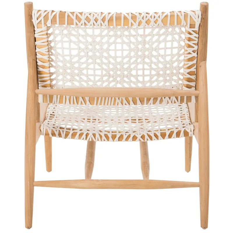 Fauteuil d'appoint carré en cuir tressé ajouré