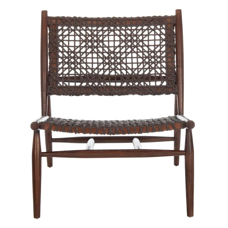 Fauteuil d'appoint carré en cuir tressé ajouré