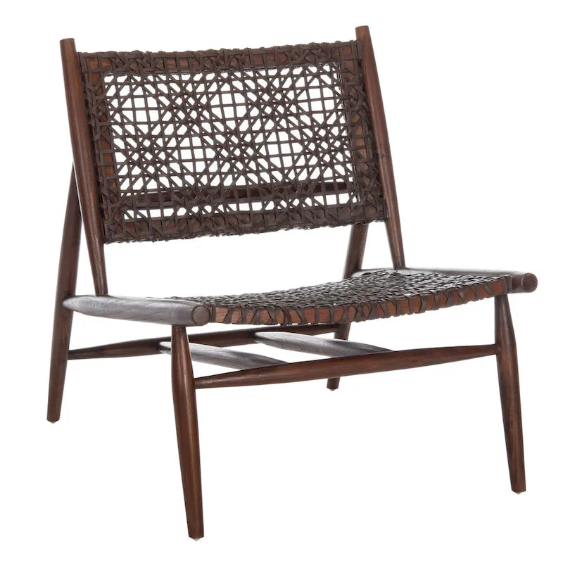 Fauteuil d'appoint carré en cuir tressé ajouré