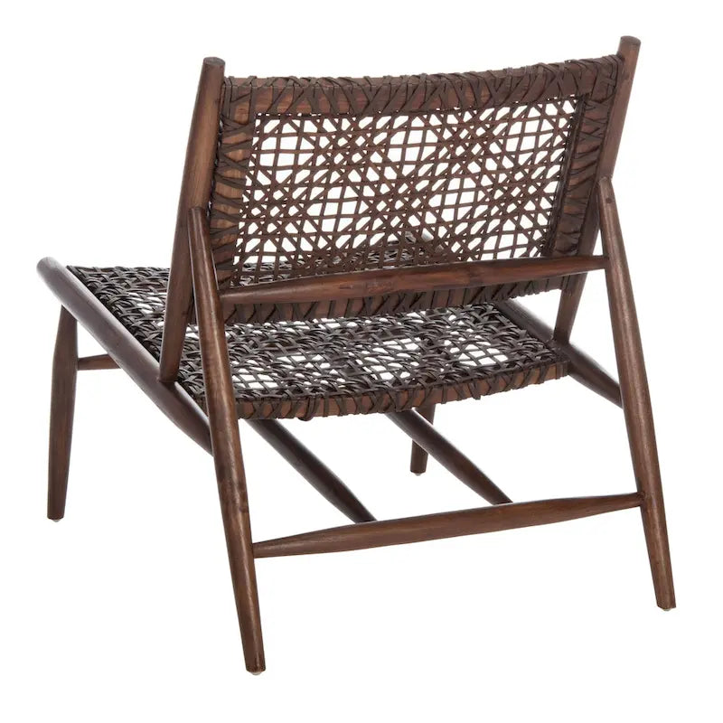 Fauteuil d'appoint carré en cuir tressé ajouré