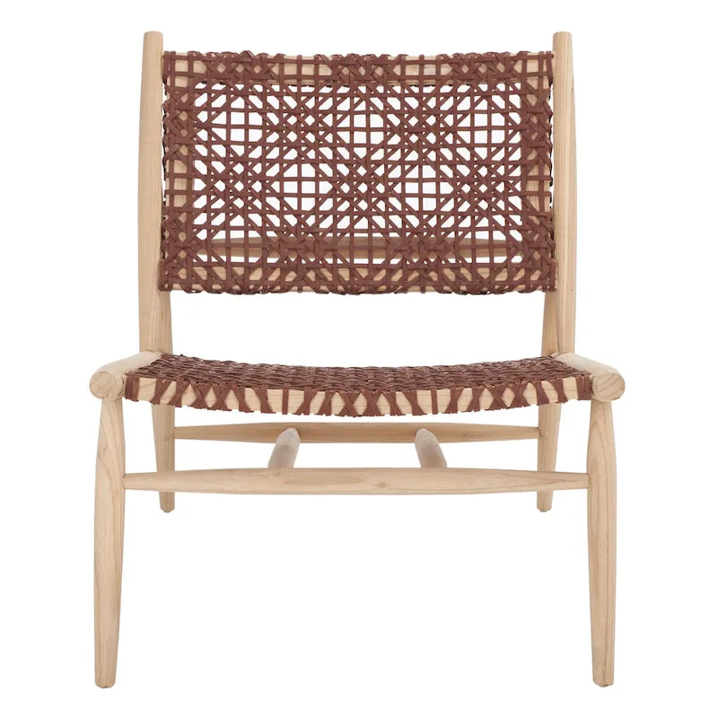 Fauteuil d'appoint carré en cuir tressé ajouré