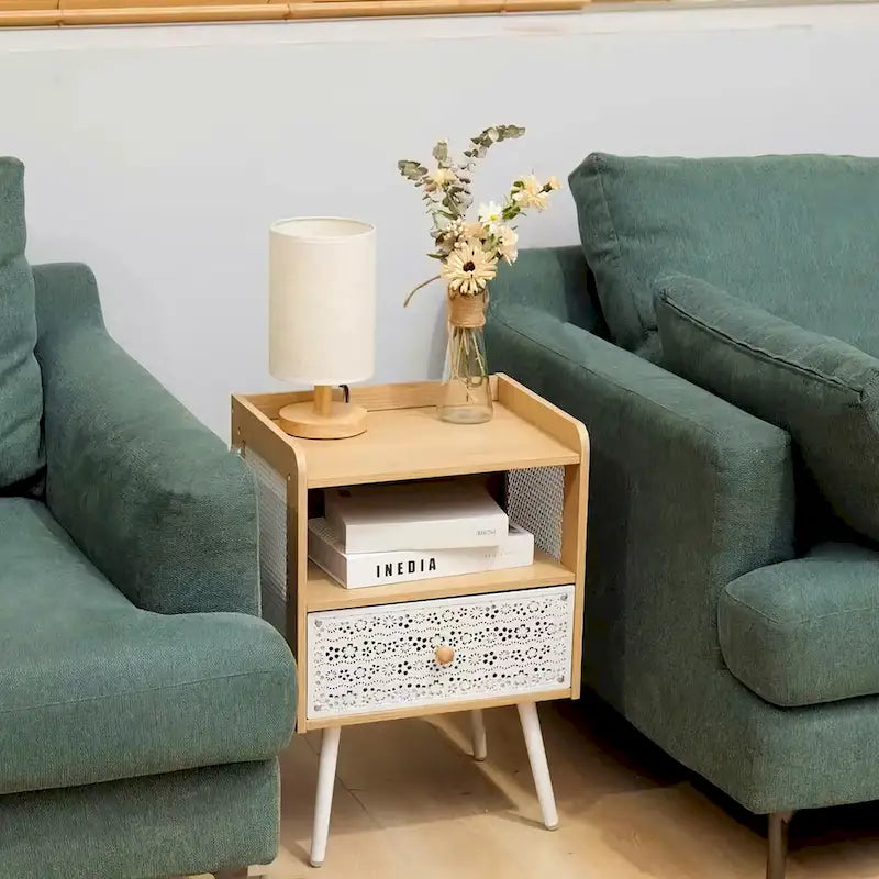 Table de chevet en bois avec pieds en métal