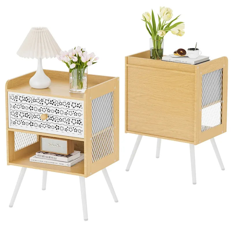Table de chevet en bois avec pieds en métal