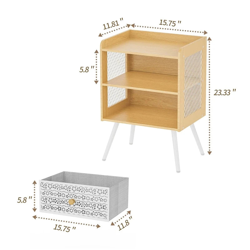 Table de chevet en bois avec pieds en métal