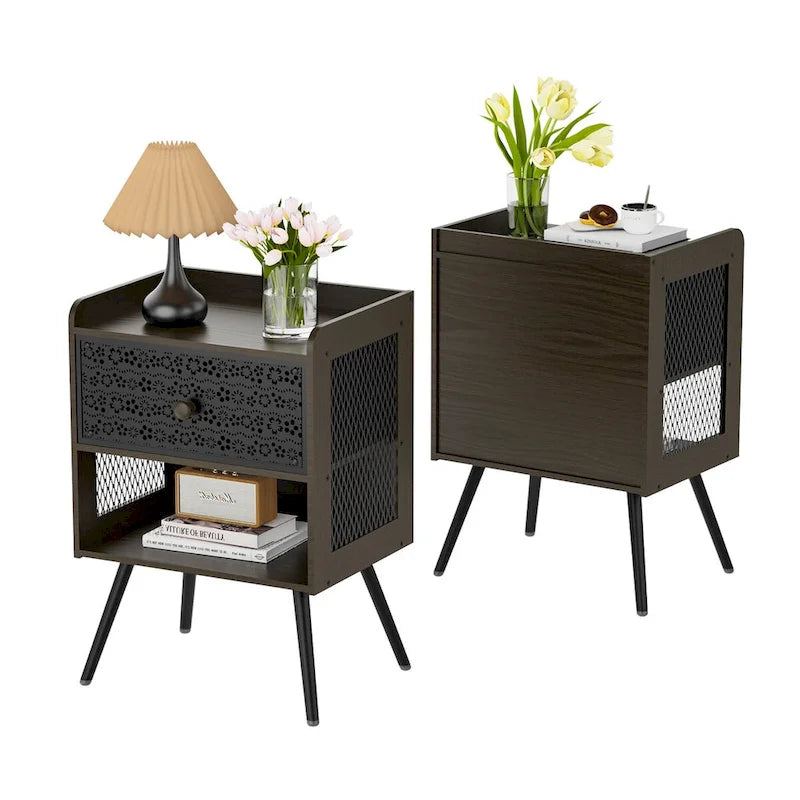 Table de chevet en bois avec pieds en métal