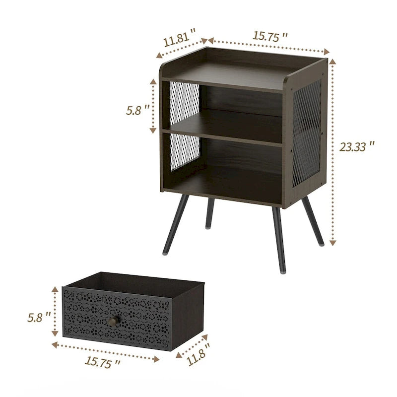 Table de chevet en bois avec pieds en métal