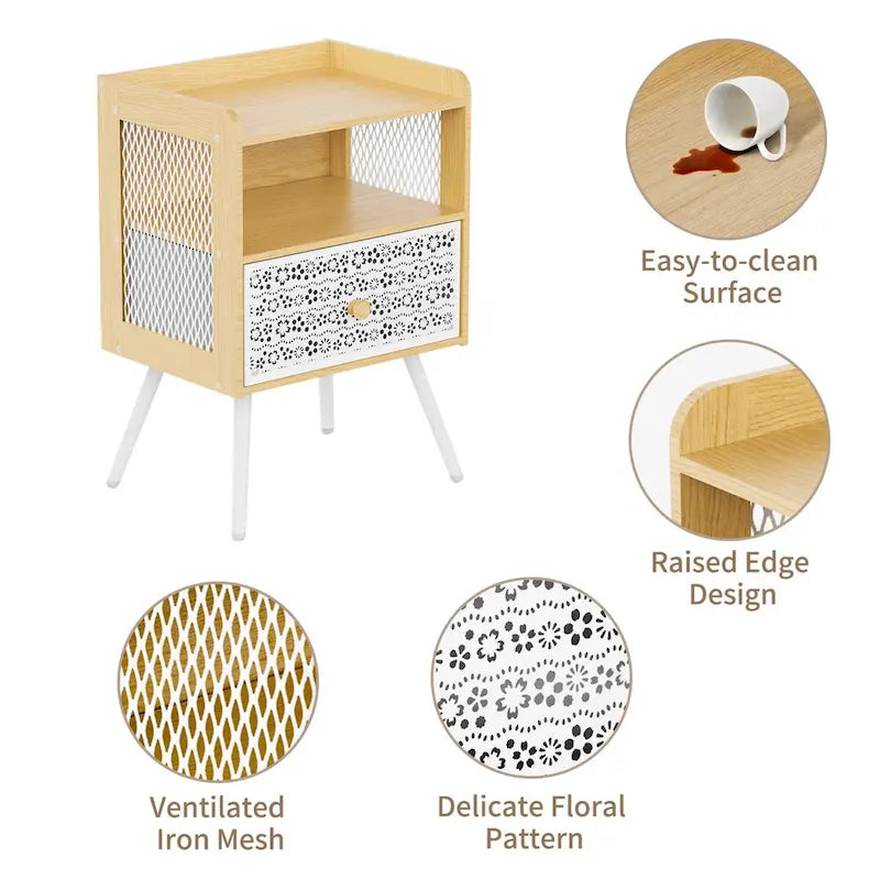 Table de chevet en bois avec pieds en métal