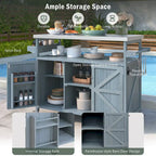Îlot de cuisine d'extérieur en bois massif de style ferme avec plateau en acier inoxydable