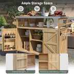 Îlot de cuisine d'extérieur en bois massif de style ferme avec plateau en acier inoxydable