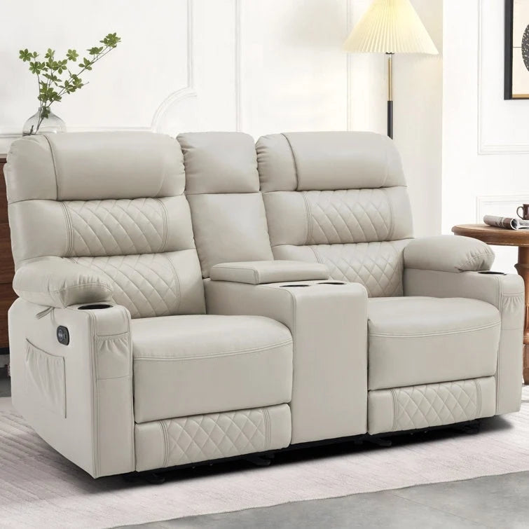 Fauteuil inclinable électrique biplace avec chauffage, vibration et ports USB