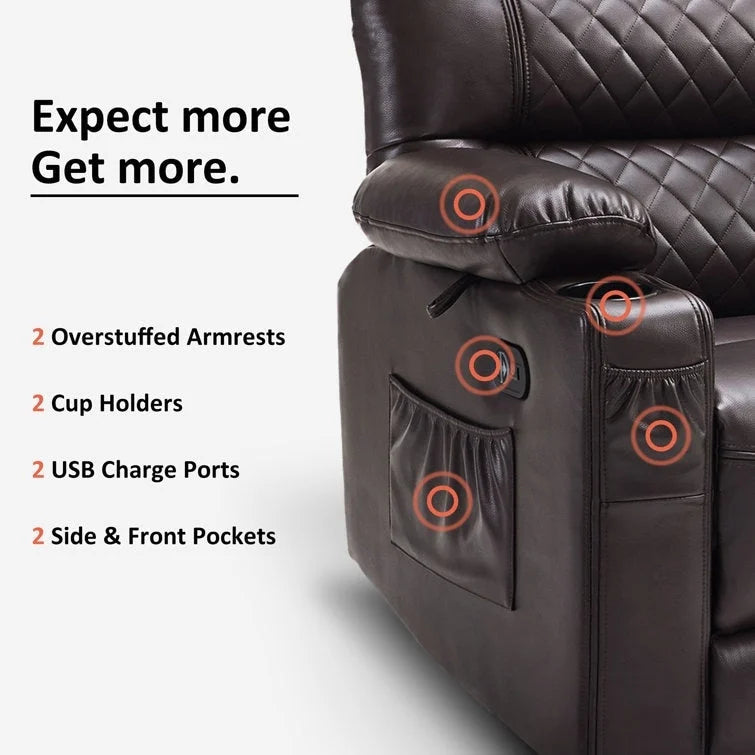 Fauteuil inclinable électrique biplace avec chauffage, vibration et ports USB