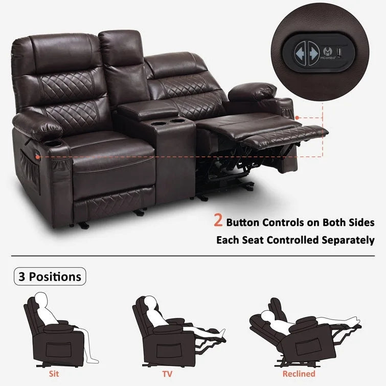 Fauteuil inclinable électrique biplace avec chauffage, vibration et ports USB