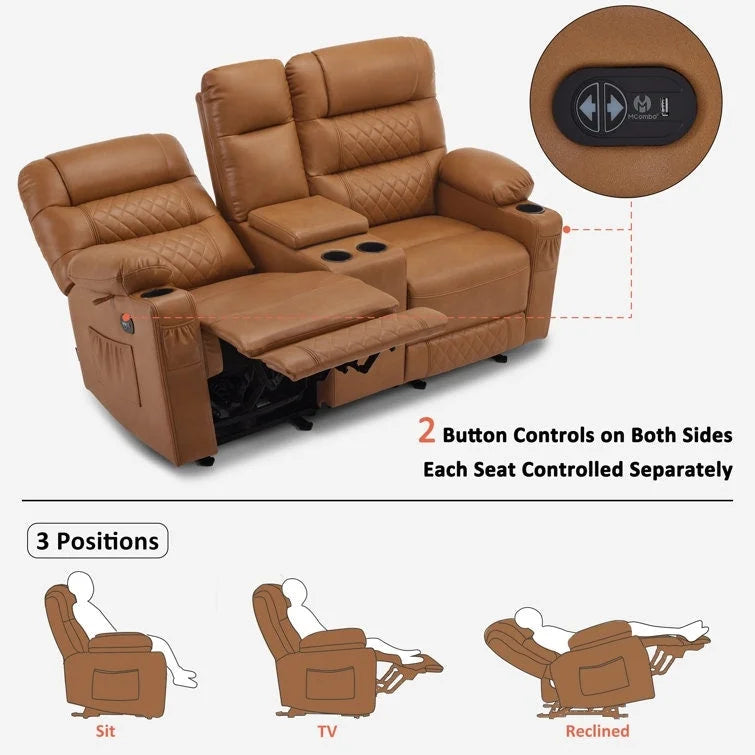 Fauteuil inclinable électrique biplace avec chauffage, vibration et ports USB