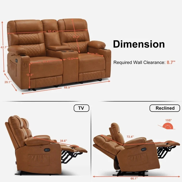 Fauteuil inclinable électrique biplace avec chauffage, vibration et ports USB