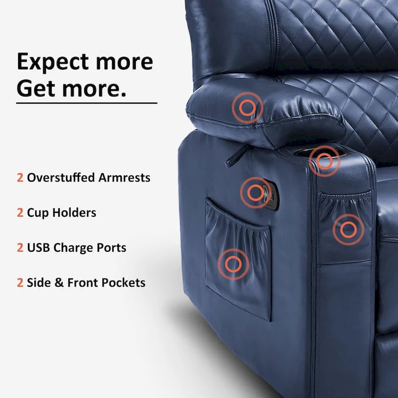Fauteuil inclinable électrique biplace avec chauffage, vibration et ports USB