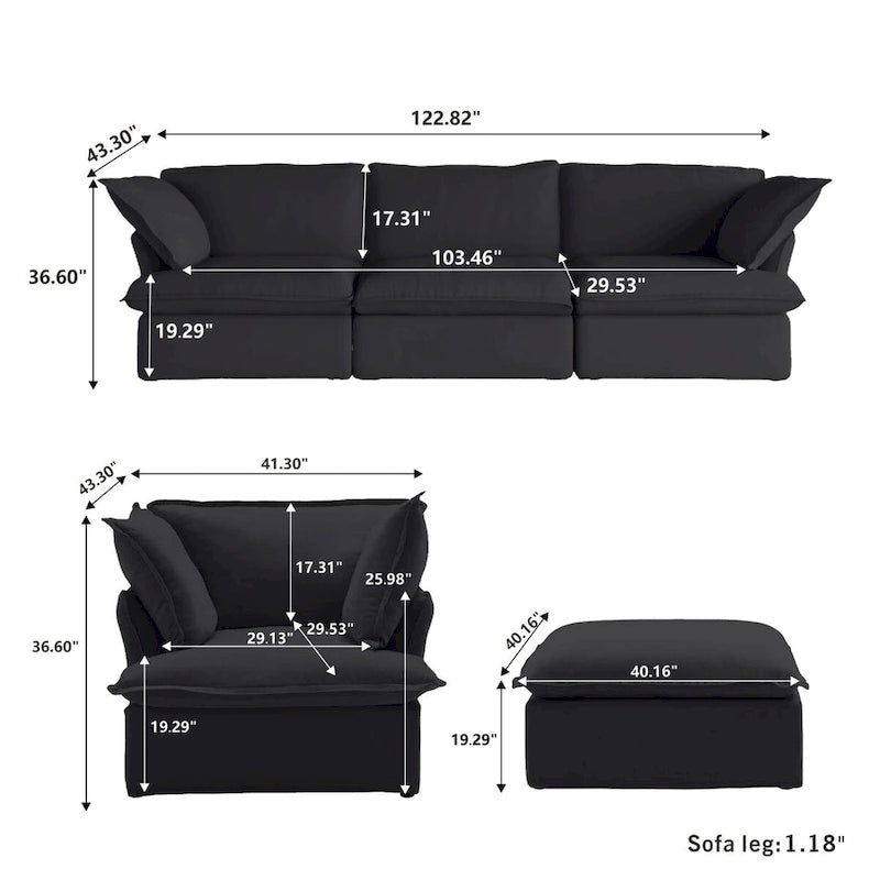 Canapé d'angle moderne et minimaliste avec rembourrage en duvet et housses de coussin amovibles