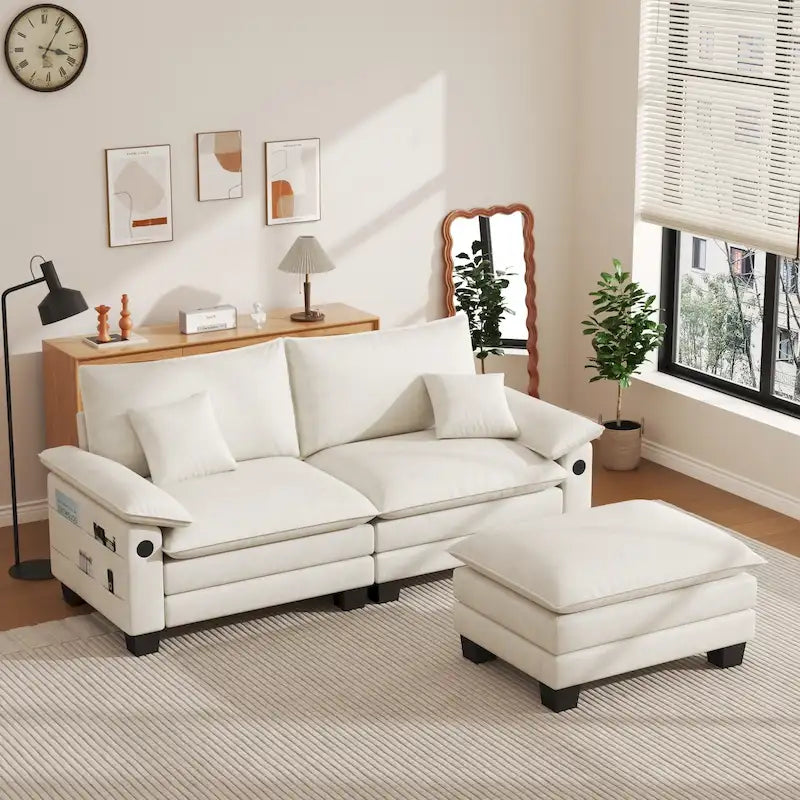 Canapé sectionnel modulaire avec pouf et lit profond