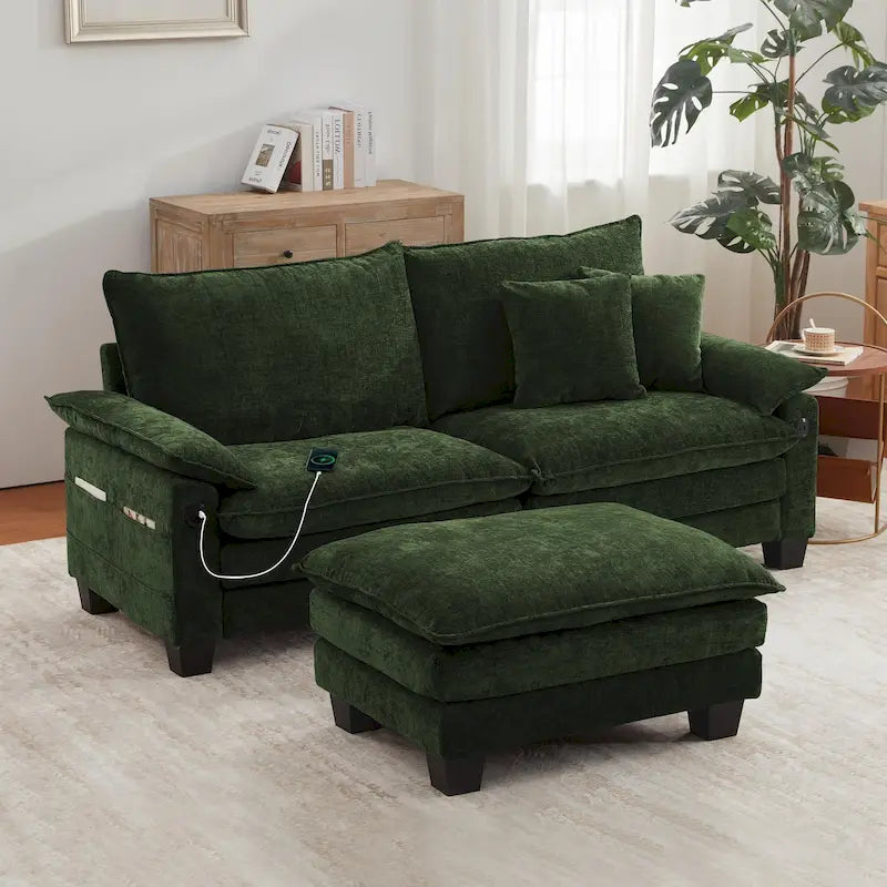 Canapé sectionnel modulaire avec pouf et lit profond